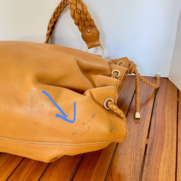 MICHAEL KORS MK COGNAC WHISKEY TAN LEATHER TOTE PURSE SHOULDER BAG DISTRESSED - Picture 10 of 11